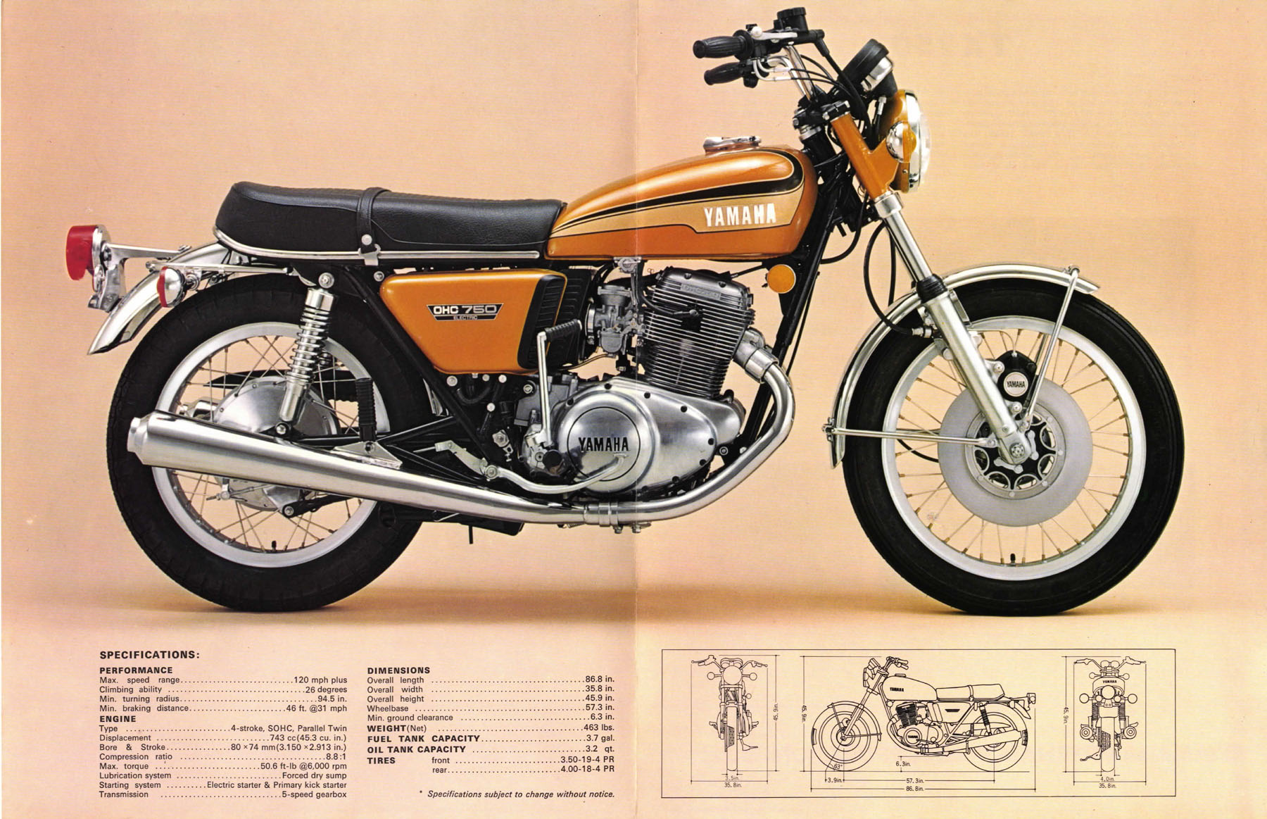 743cc 1972 Yamaha TX 750cc Japan Touring Bike Motorcycle Photo Spec Info Card 